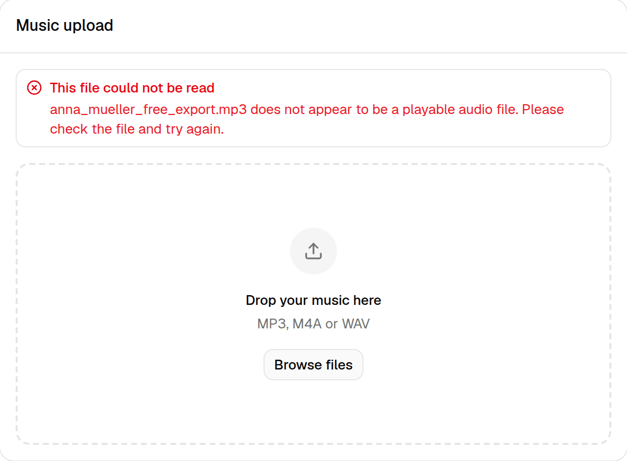 Error: This file could not be read — the file does not appear to be a playable audio file.