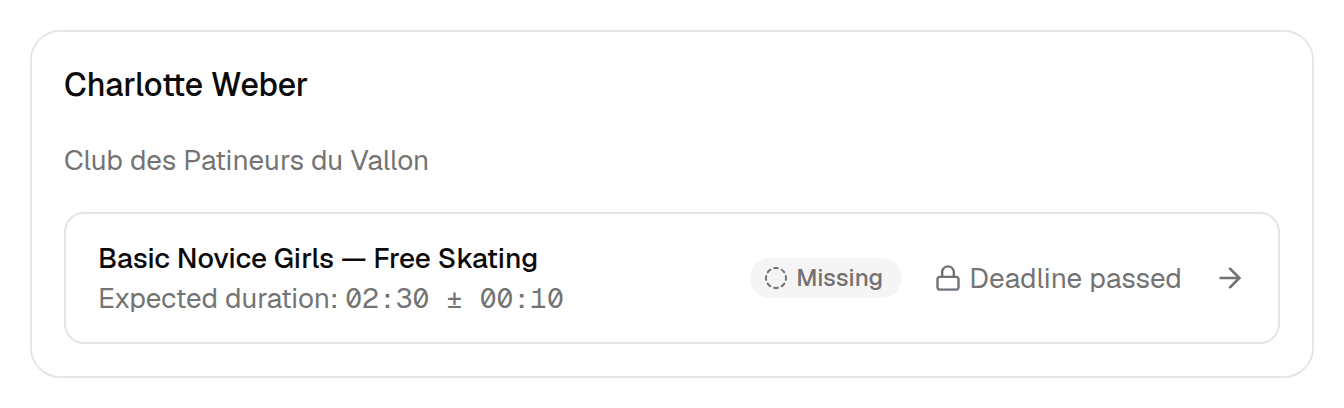 Lookup result where the Free Skating program shows a lock icon and “Deadline passed”.